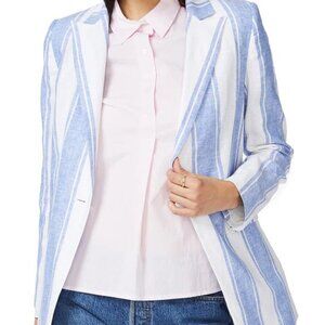 Court & Rowe NWT blue white striped Rivera Milano Estate linen blend blazer, 8